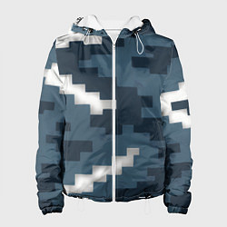Куртка с капюшоном женская Пиксельная текстура камуфляж, цвет: 3D-белый