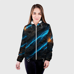 Куртка с капюшоном женская Камуфляж с неоновыми синими вставками, цвет: 3D-белый — фото 2