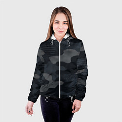 Куртка с капюшоном женская Текстура - камуфляжная синяя ткань, цвет: 3D-белый — фото 2
