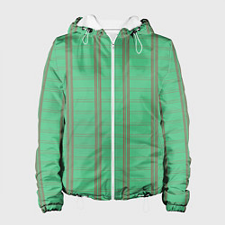 Куртка с капюшоном женская Color green cage brown stripes, цвет: 3D-белый