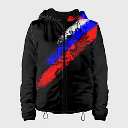 Куртка с капюшоном женская Герб на фоне цветов флага на чёрном фоне, цвет: 3D-черный