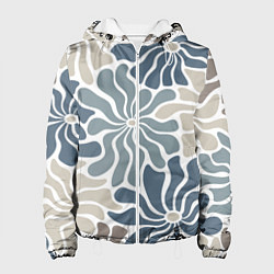 Куртка с капюшоном женская Цветы blue and beige pattern, цвет: 3D-белый