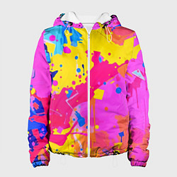 Куртка с капюшоном женская Яркие пятна акриловой краски на стене, цвет: 3D-белый
