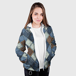 Куртка с капюшоном женская Джинсовый пэчворк ромбовый узор, цвет: 3D-белый — фото 2