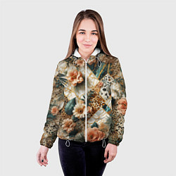 Куртка с капюшоном женская Цветы на кусках мрамора и леопардовом узоре, цвет: 3D-белый — фото 2