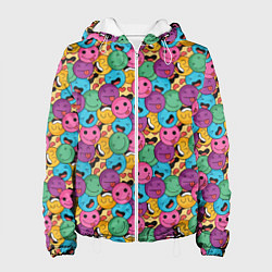 Куртка с капюшоном женская Смайлики - паттерн, цвет: 3D-белый