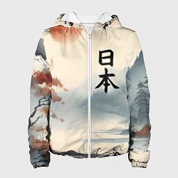 Куртка с капюшоном женская Минималистичный Японский пейзаж, цвет: 3D-белый