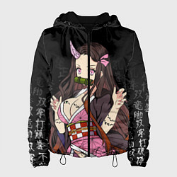 Куртка с капюшоном женская Клинок, рассекающий демонов, Незуко Комадо, цвет: 3D-черный