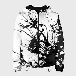 Куртка с капюшоном женская Чёрная взрывная краска на белом, цвет: 3D-черный