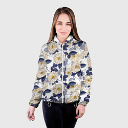 Куртка с капюшоном женская Цветы с синими листьями, цвет: 3D-белый — фото 2