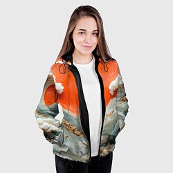 Куртка с капюшоном женская Японский пейзаж абстракция, цвет: 3D-черный — фото 2