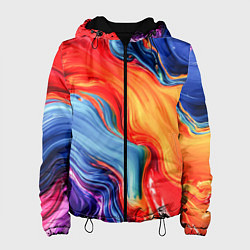 Куртка с капюшоном женская Красно-синие масляные краски смешение абстракция, цвет: 3D-черный