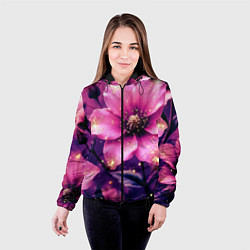 Куртка с капюшоном женская Волшебный розовый цветок с искрами, цвет: 3D-черный — фото 2