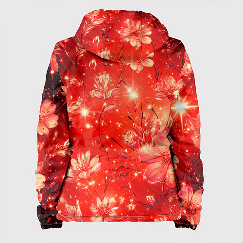 Женская куртка Цветочный красный с искрами / 3D-Черный – фото 2
