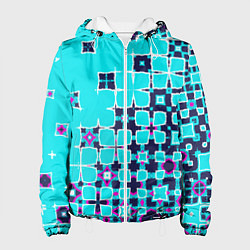 Куртка с капюшоном женская Геометрическая метаморфоза на бирюзе, цвет: 3D-белый