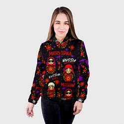 Куртка с капюшоном женская Паттерн с матрешками, цвет: 3D-черный — фото 2