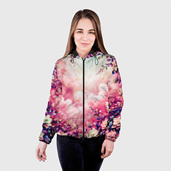 Куртка с капюшоном женская Фантастический цветочный розовый с облаками, цвет: 3D-черный — фото 2