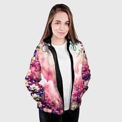 Куртка с капюшоном женская Фантастический цветочный розовый с облаками, цвет: 3D-черный — фото 2