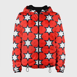 Куртка с капюшоном женская Звезды на красном, цвет: 3D-черный