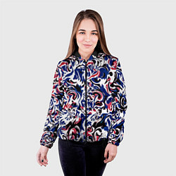 Куртка с капюшоном женская Абстрактный паттерн бело-сине-красный, цвет: 3D-черный — фото 2