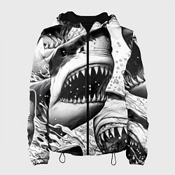 Куртка с капюшоном женская Белая акула - стая, цвет: 3D-черный