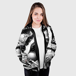 Куртка с капюшоном женская Белая акула - стая, цвет: 3D-черный — фото 2