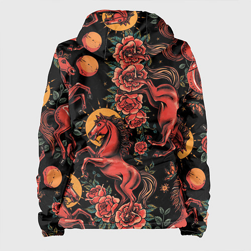 Женская куртка Красная лошадь с розами / 3D-Черный – фото 2