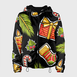 Куртка с капюшоном женская Рождественский вайб, цвет: 3D-черный
