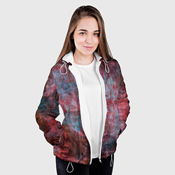 Куртка с капюшоном женская Абстракция - red rust on blue, цвет: 3D-белый — фото 2