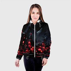 Куртка с капюшоном женская Новогодняя ночь и красные гирлянды, цвет: 3D-белый — фото 2