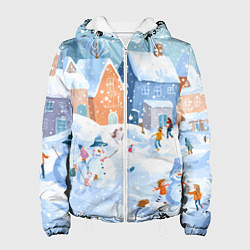 Куртка с капюшоном женская Предновогодний день во дворе, цвет: 3D-белый