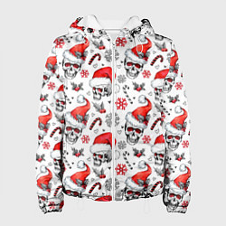 Куртка с капюшоном женская Новогодние черепа, цвет: 3D-белый