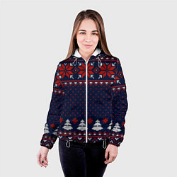 Куртка с капюшоном женская Новогодний вязаный узор, цвет: 3D-белый — фото 2