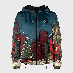 Куртка с капюшоном женская Новогодняя ночь, цвет: 3D-черный