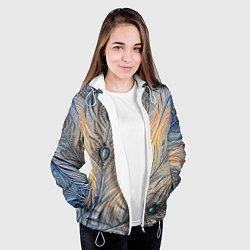Куртка с капюшоном женская Синие перья с самоцветами, цвет: 3D-белый — фото 2