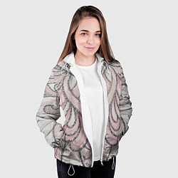 Куртка с капюшоном женская Нежно розовый орнамент из перьев, цвет: 3D-белый — фото 2