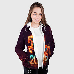 Куртка с капюшоном женская Новогодняя мандариновая лошадь 2026, цвет: 3D-белый — фото 2