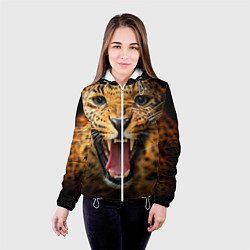 Куртка с капюшоном женская Рык леопарда, цвет: 3D-белый — фото 2