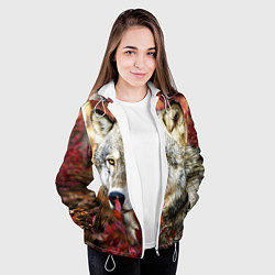 Куртка с капюшоном женская Волк в кустах, цвет: 3D-белый — фото 2
