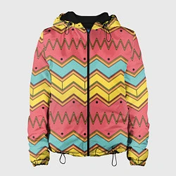 Куртка с капюшоном женская Цветные зигзаги, цвет: 3D-черный
