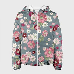 Куртка с капюшоном женская Цветочки, цвет: 3D-белый