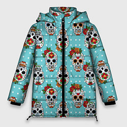 Куртка зимняя женская Узор Черепа Чикано, цвет: 3D-черный