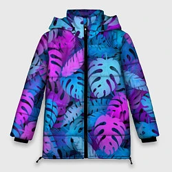Куртка зимняя женская Сине-розовые тропики, цвет: 3D-черный