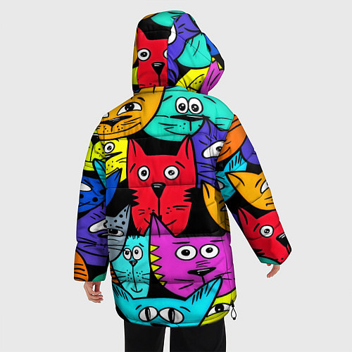 Женская зимняя куртка Кошачьи мордочки / 3D-Красный – фото 4