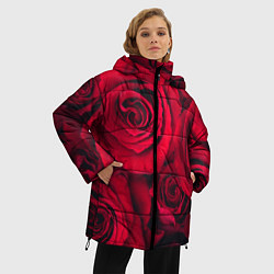 Куртка зимняя женская Паттерн из роз, цвет: 3D-черный — фото 2
