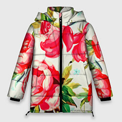 Куртка зимняя женская Пиончики, цвет: 3D-красный