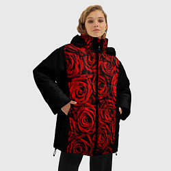 Куртка зимняя женская Унисекс / Красные розы, цвет: 3D-черный — фото 2