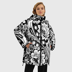 Куртка зимняя женская Хохлома черно-белая, цвет: 3D-черный — фото 2