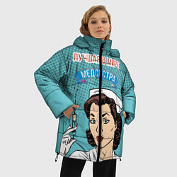 Куртка зимняя женская Медсестра: поп-арт, цвет: 3D-черный — фото 2