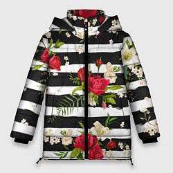 Куртка зимняя женская Розы и орхидеи, цвет: 3D-черный
